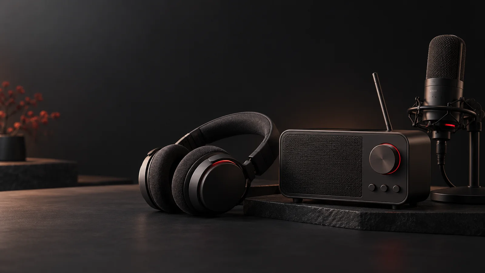 Headphones and a radio for listening